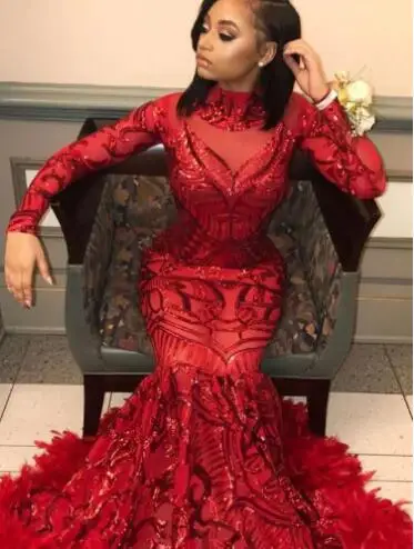 Elegante vermelho vestidos de baile mulher dança bola vestidos manga longa sereia pena noite formal festa roupas