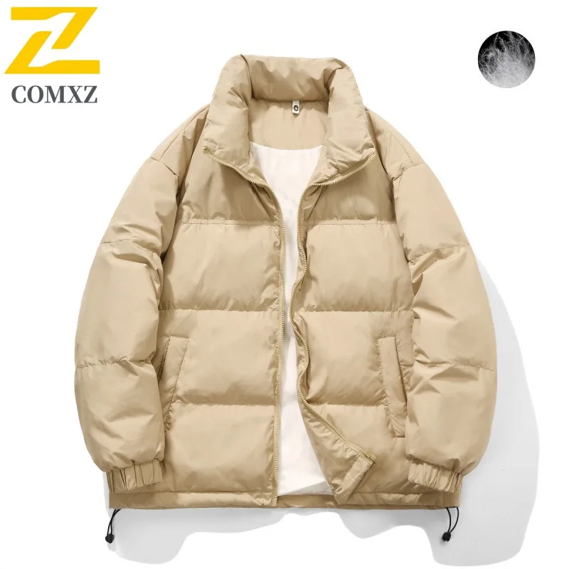 COMXZ Winter Down Jacket Men 2025 Short Korean Style Stand Collar Lightweight Parker Trendy Couple New Thickened Puffer Coat