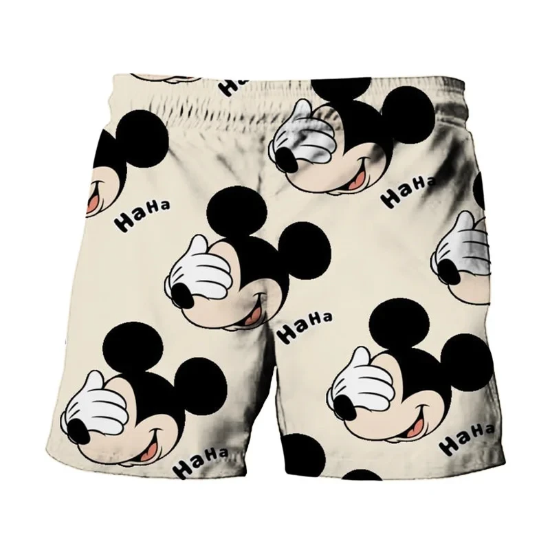 MINISO Summer Harajuku New Disney Brands Cute Stitch Mickey Minnie Anime Print Men Beach Shorts Fashion Casual Kids/Adult Shorts