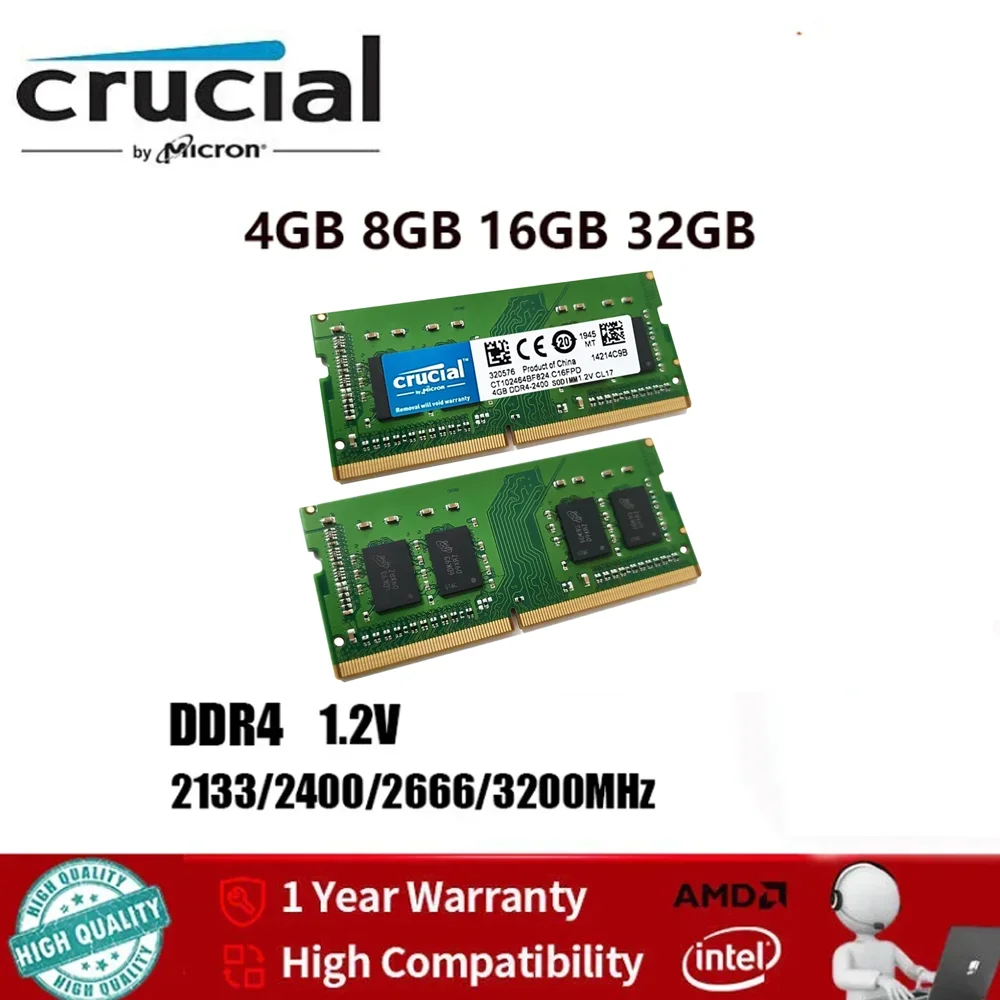 

DDR4 Memory Crucial RAM 16GB 8GB 32GB 1.2V 260pin 3200MHz 2666MHz 2400MHz PC4 for Notebook Sodimm Memory