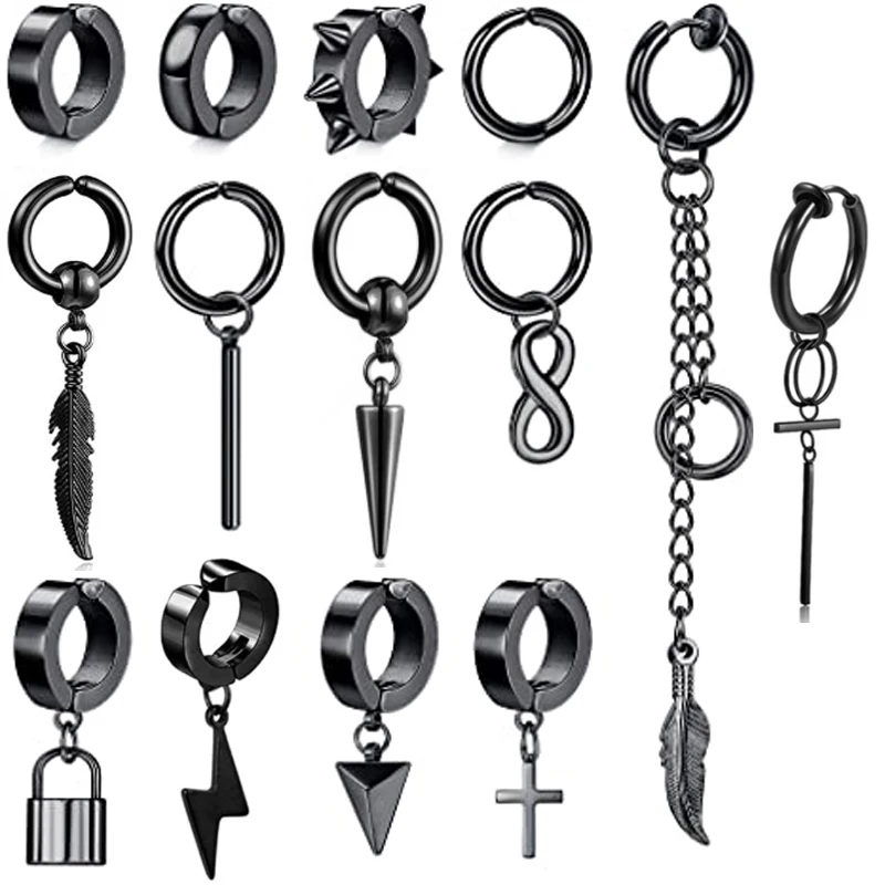 14 Pieces/1 Piece Clip Earrings Boy Kpop Earrings Set Chain Drop Earrings For Men And Women Huggie Hinged Hoop Drop Earrings