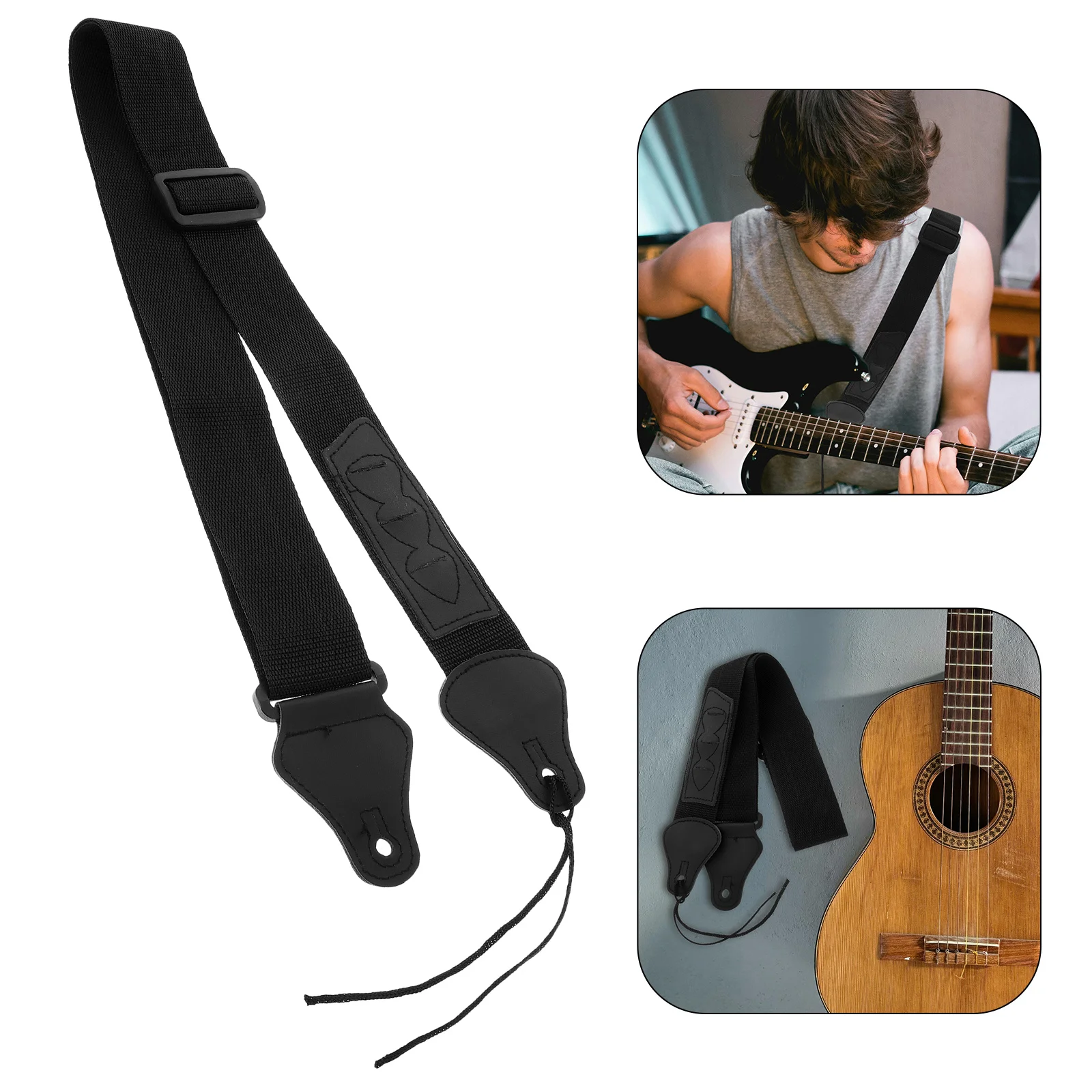 

Black Adjustable Guitar Strap with Pick Pocket Holder for Acoustic Electric Bass and Ukulele Guitar Strap Black