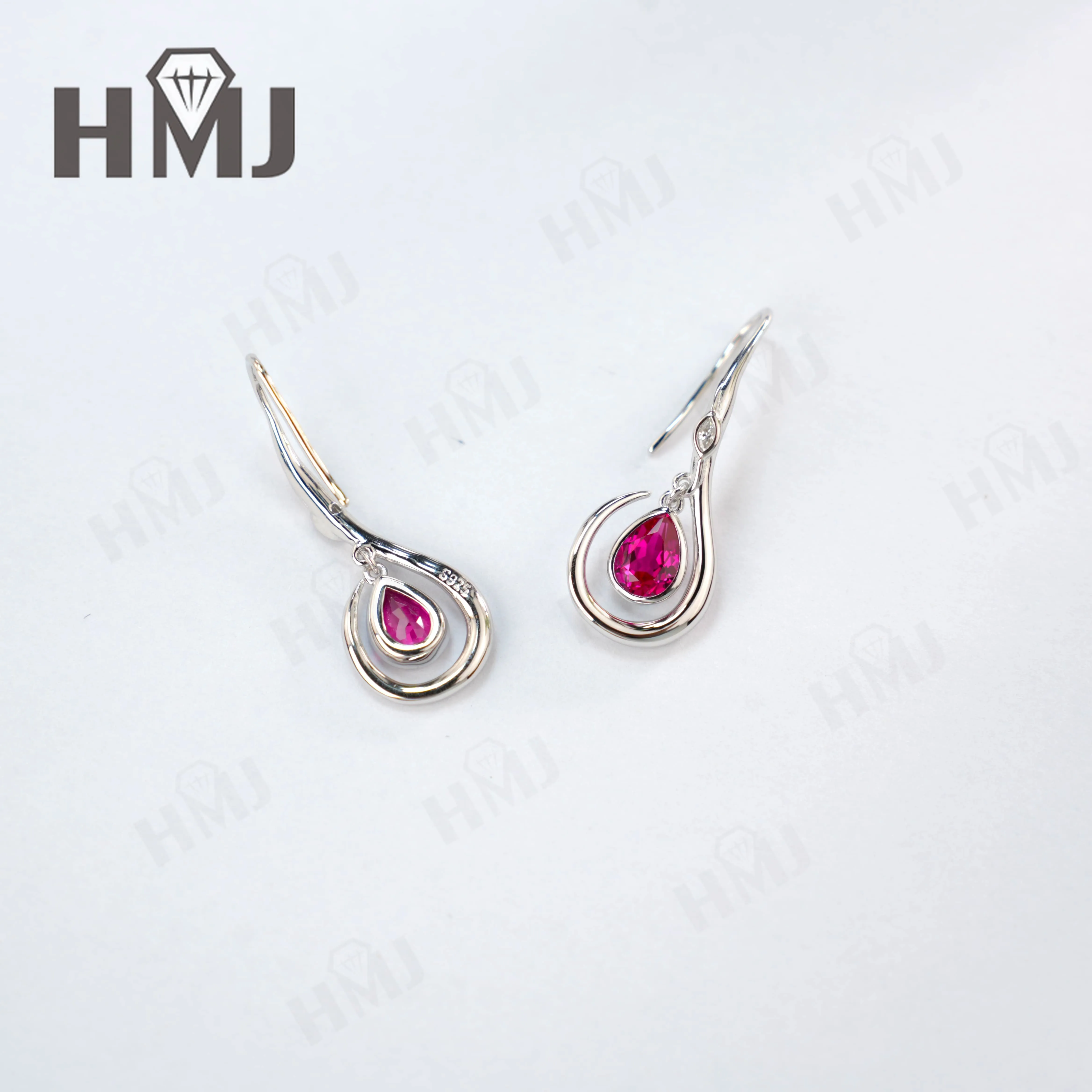 4X6mm مختبر نمت الأحجار الكريمة أقراط روبي الياقوت كولومبيا S925 فراشة القرط الطويل للنساء المألوف حفلة عيد الميلاد يوميا #5