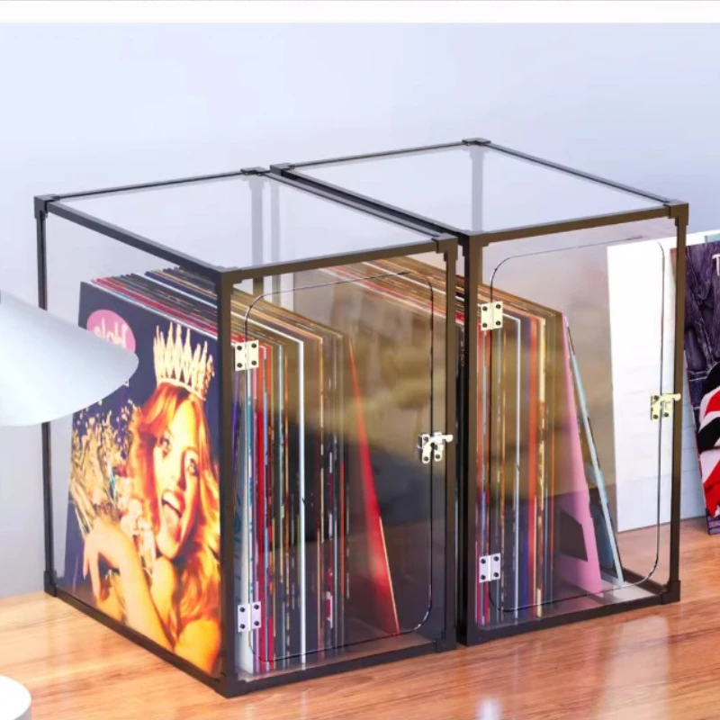 Black Record Storage Rack Transparent Acrylic LP Storage Box Album Display Shelf Phonograph Recorder Dust-proof Cabinet