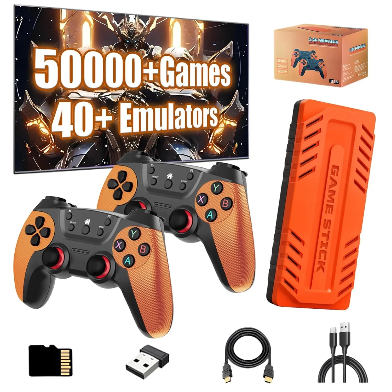 

Игровая приставка U36 Retro Game Stick 4K с 50000+ играми, 40+ эмуляторами, 2 беспроводными контроллерами, S905X4 Quad, подключение и игра, для ТВ