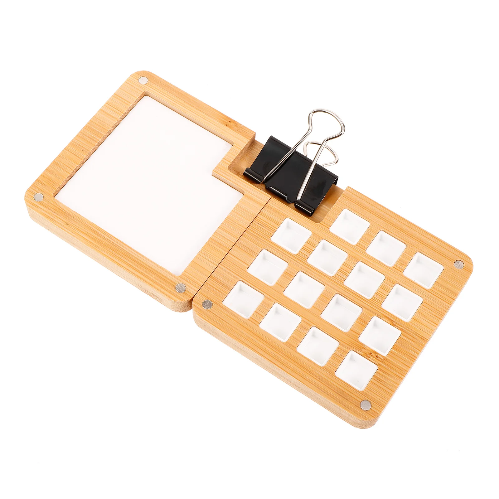 

Portable 15-Grid Bamboo Wooden Watercolor Paint Box with Clip Magnetic Lid Pigment Storage Case for Travel Outdoor Painting
