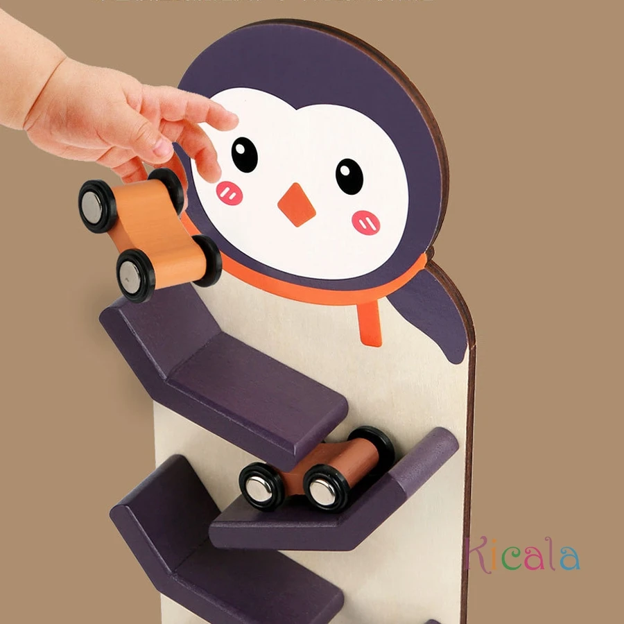 Coche de carreras de atajo de madera, tobogán de carreras, pista divertida, coche deslizante de dibujos animados, juego de coordinación mano-ojo, juguetes educativos para edades tempranas, regalos