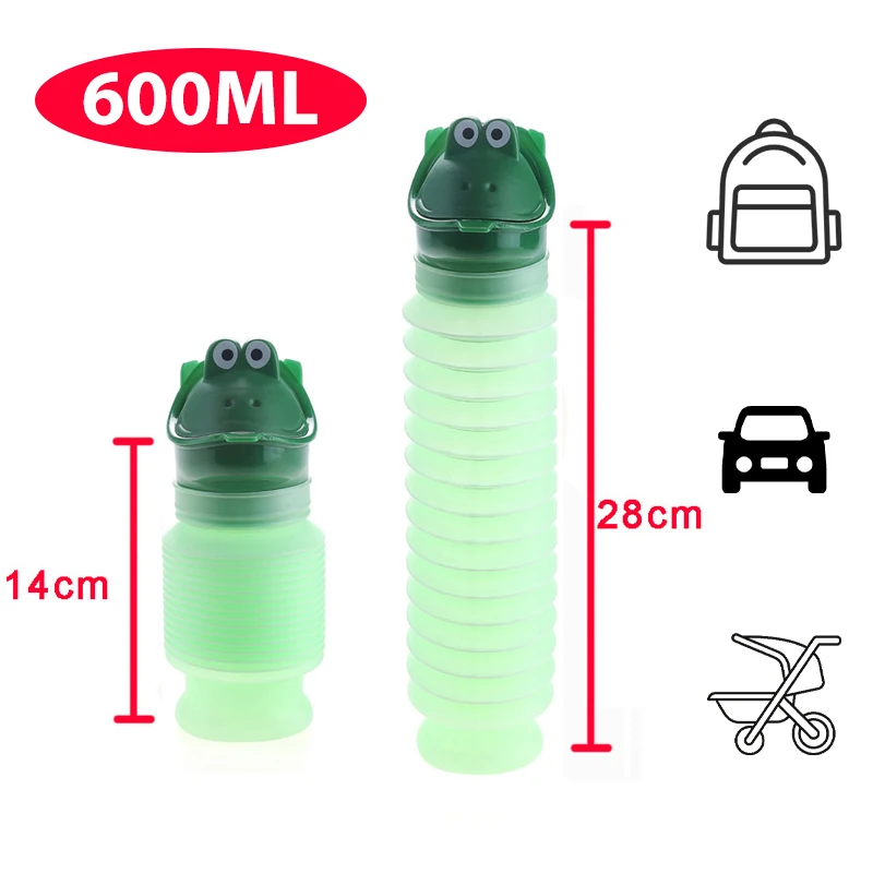 Emergency Urinal Cartoon Shrinkable 600ML Portable Potty Pee Bottle Mobile Emergency Toilet for Road Trip Camping Kids Adult