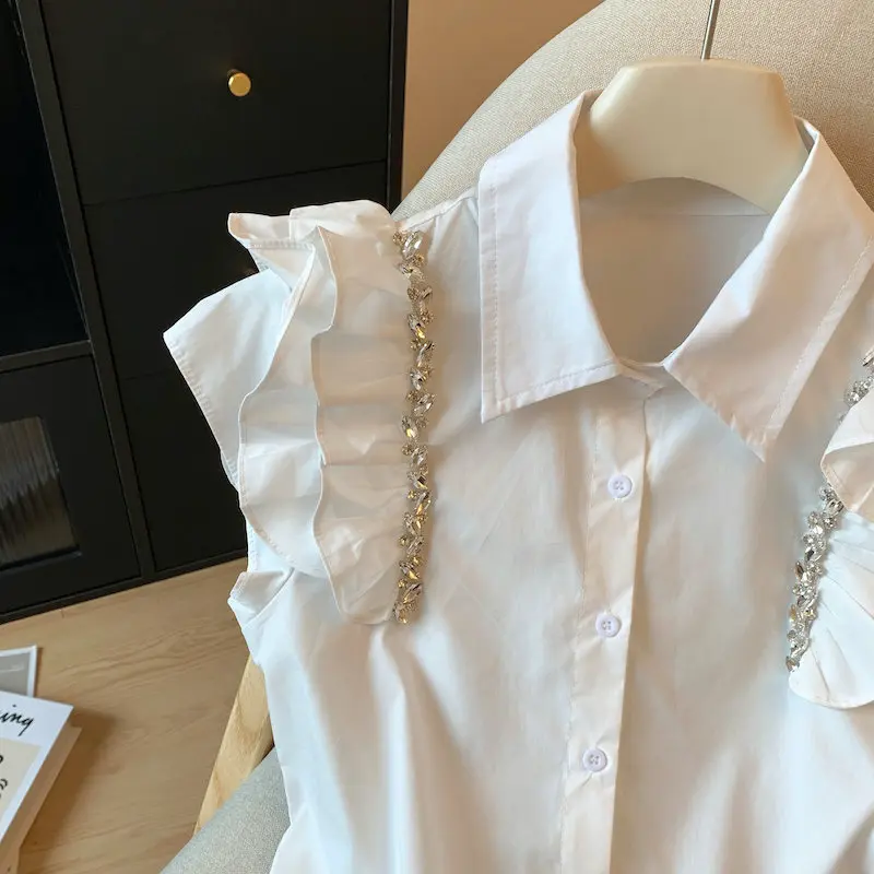 Ele Diamond Embellied Puffy Sve irt Women's Summer High Waist ort Sve Top Sweet Sle Chinese Brand