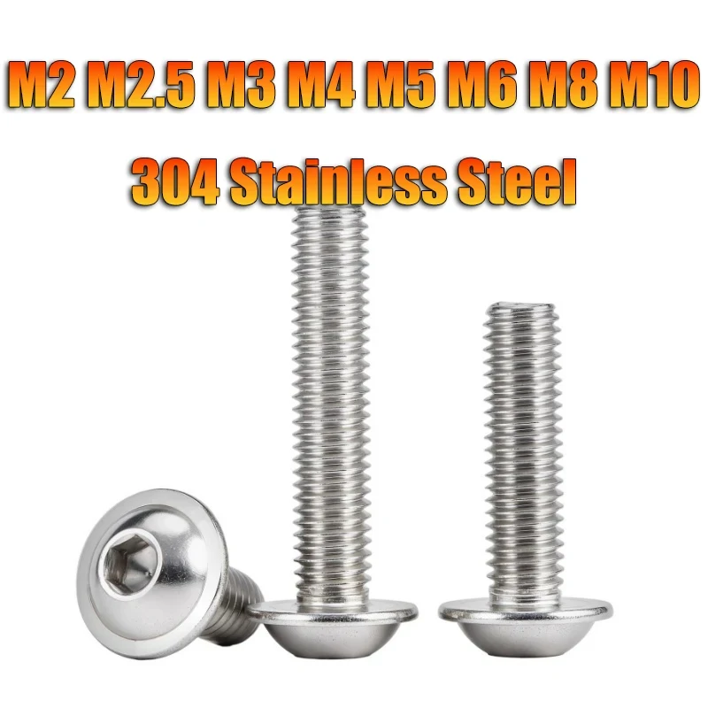 

M2 M2.5 M3 M4 M5 M6 M8 M10 ISO7380 2 Hex Socket Round Button Head Collar Bolts 304 A2 Stainless Steel With Washer