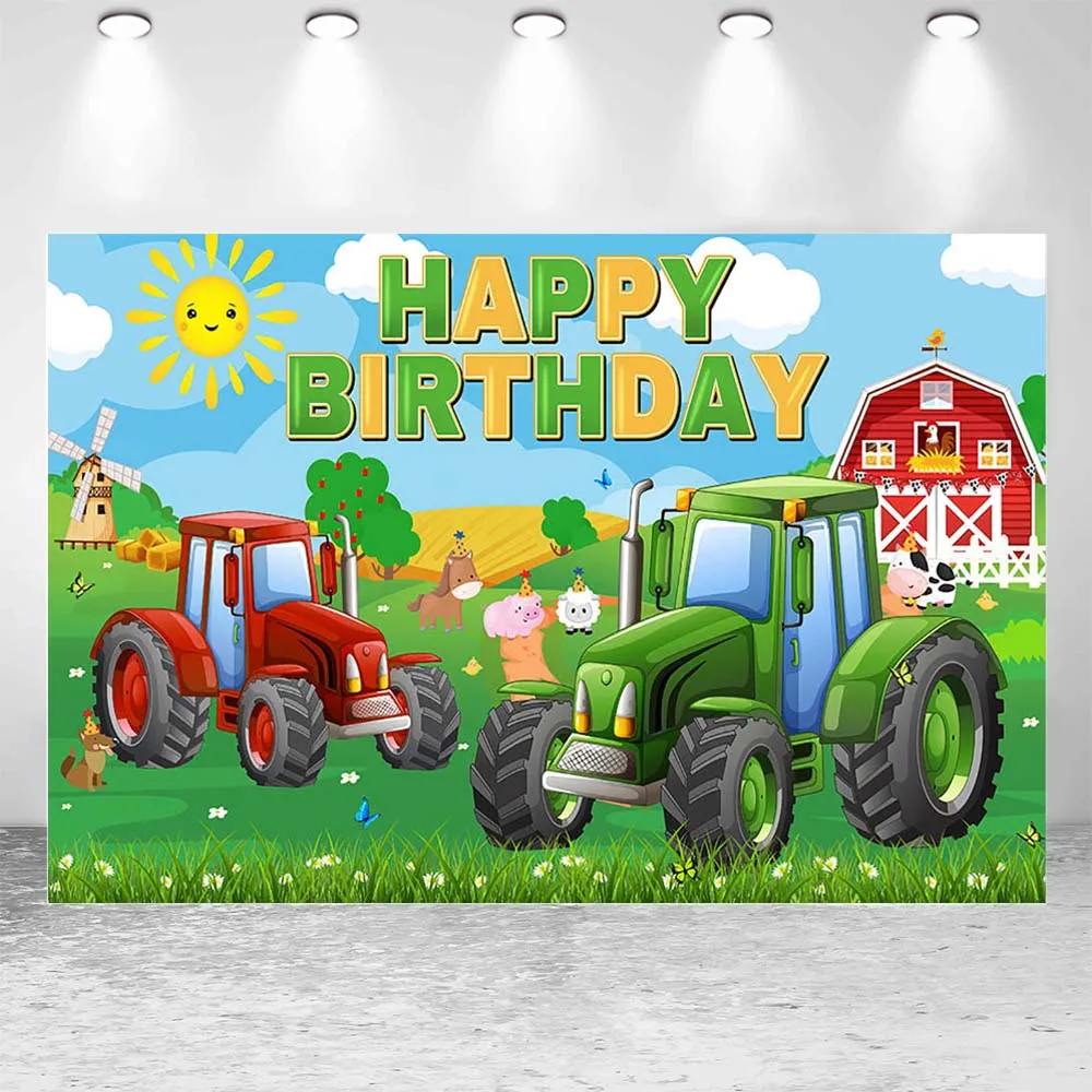 Mocsicka Farm Birthday Background Kids Wallpaper Banner Tractor Red Barn Cartoon Child Birthday Party Decor Backdrop Photo Shoot