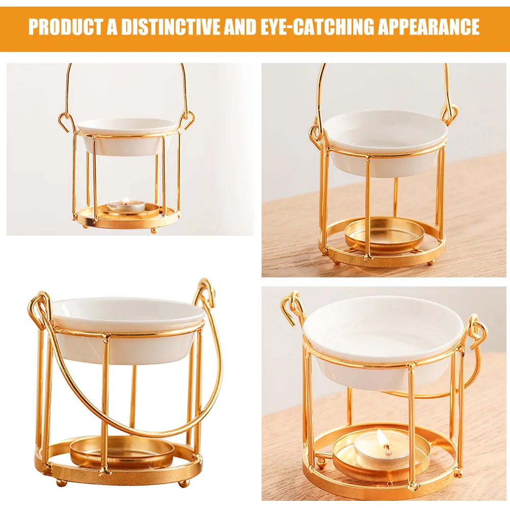 

Ceramic Essential Oil Burner with Gold Electroplating Elegant Aroma Diffuser for Home Bedroom Decor Tealight Holder