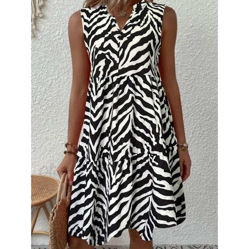

Модное мини-платье без рукавов с v-образным вырезом, женское лето 2022, свободные повседневные простые платья с леопардовым принтом для женщин, халат Femme