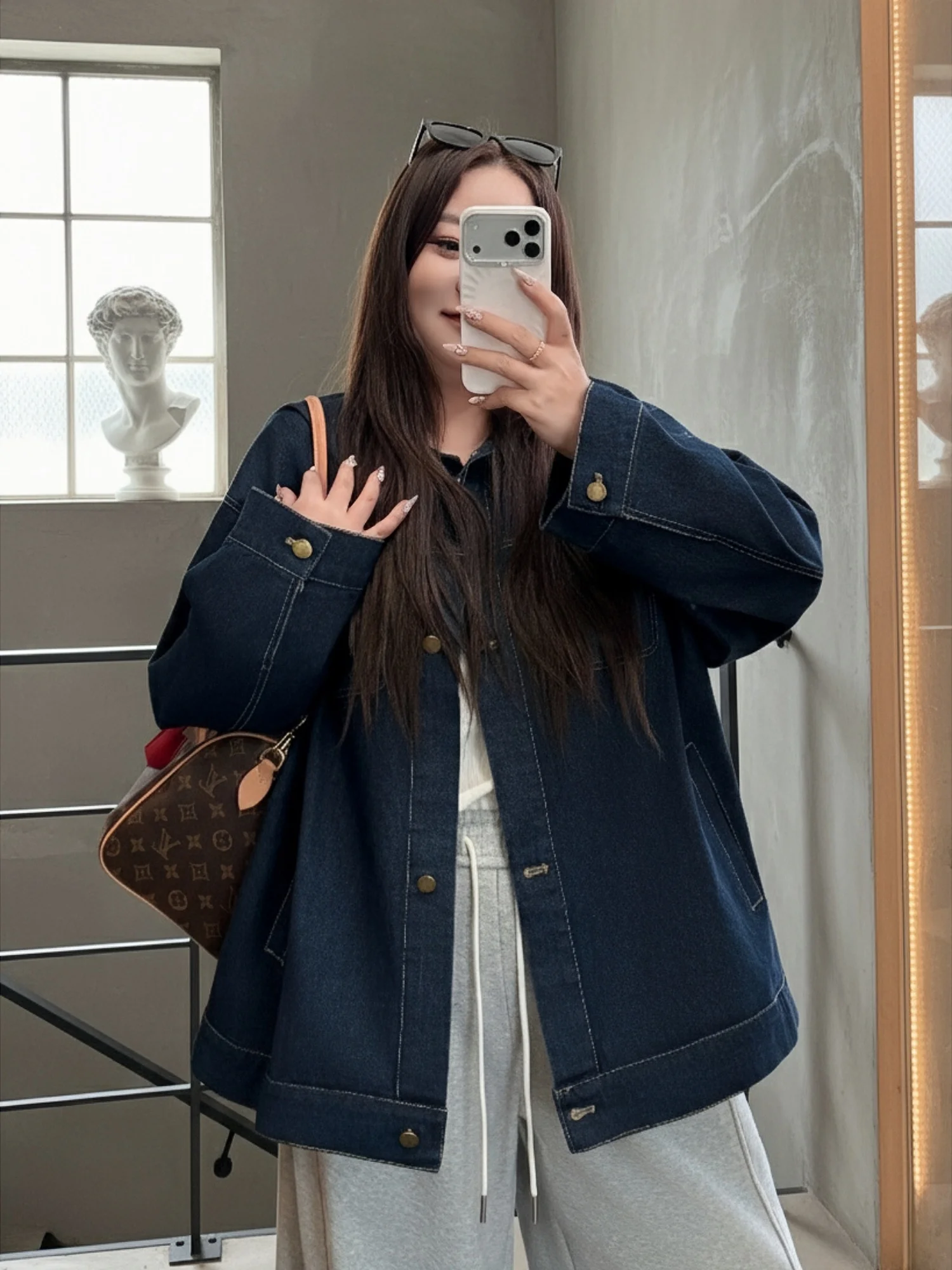 

plus Size Women's Casual Vintage Short Denim Jacket Spring Fashion Slimming Loose Fit Korean Style Outerwear 16872H