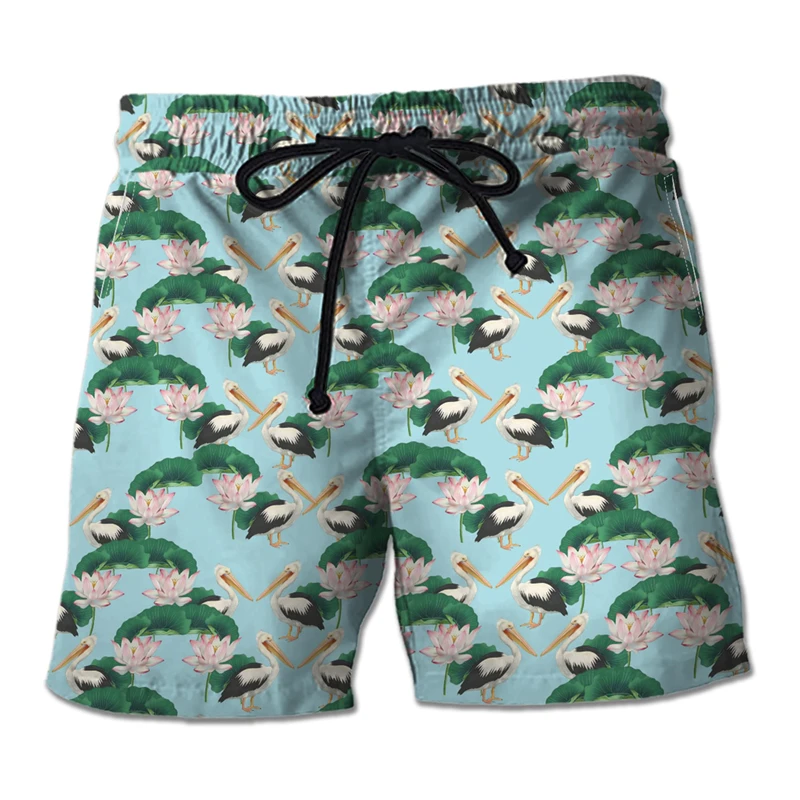 Cute Pelican Graphic Beach Shorts Hawaiian Vacation Short Pants For Men Clothes Surfing Bird Beach Shorts Pelecanidae Bermudas