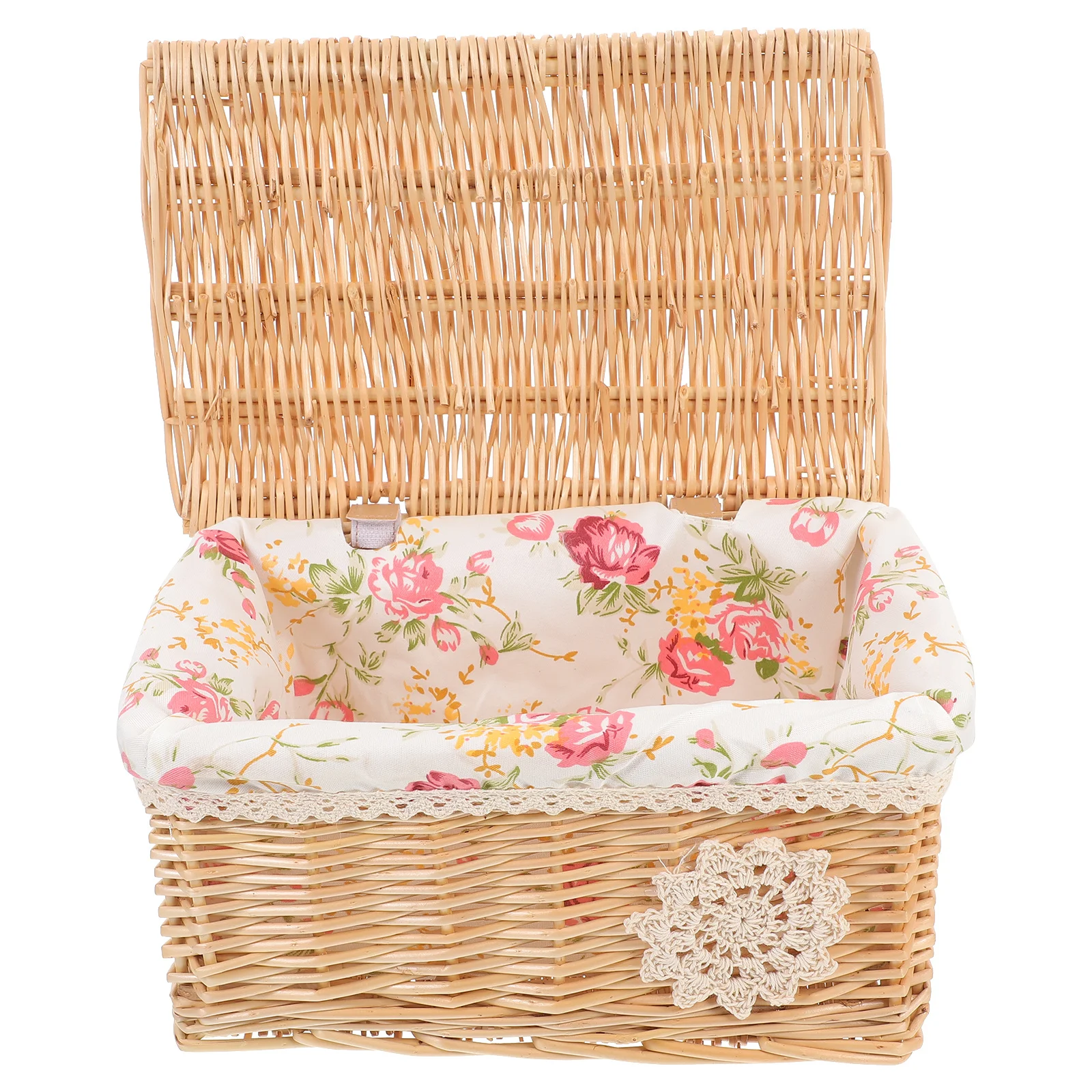 

Wicker Woven Storage Box Premium Material Practical Easy Clean Lid Design Large Capacity Cosmetics Sundries Organizer