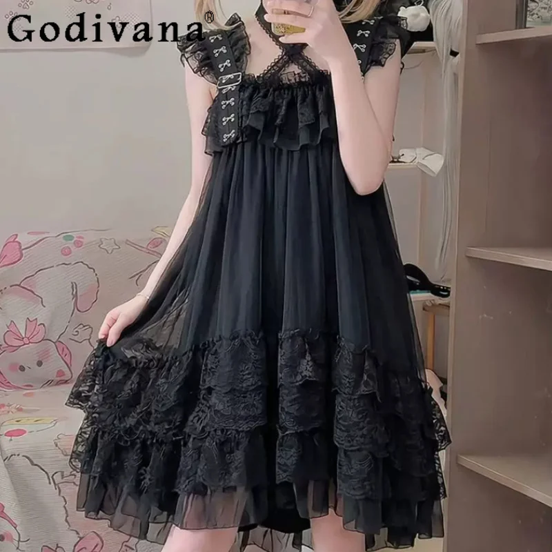 Summer New Japanese Dark Chic Irregular Suspender Dress Fashion Loose Sweet Girl Age Reduction Princess Lolita Dresses