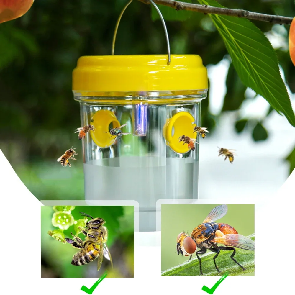 

Solar LED Light Wasp Fruit Fly Trap Killer Hanging Outdoor Catcher Insect Reusable Garden Orchard Bee Trap Killer Flies Catcher