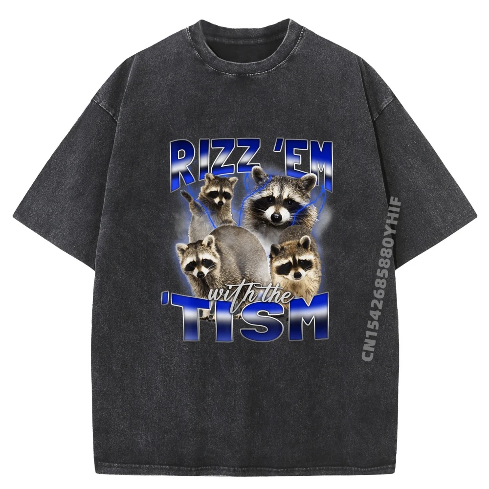 

Rizz Em With The Tism Tops & Tees Graphic T-shirts Women Party Mens Retro Washed T Shirt Graphic Printed Clothes