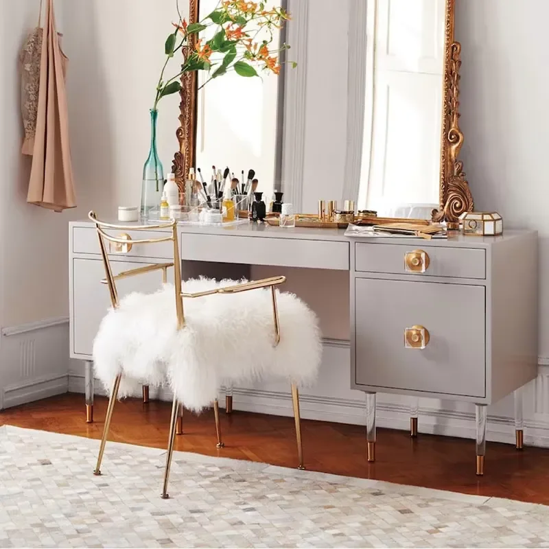 Ben Room Dressing Table Modern Foldable Wooden Makeup Vanity Lighted Standing Storage Drawers