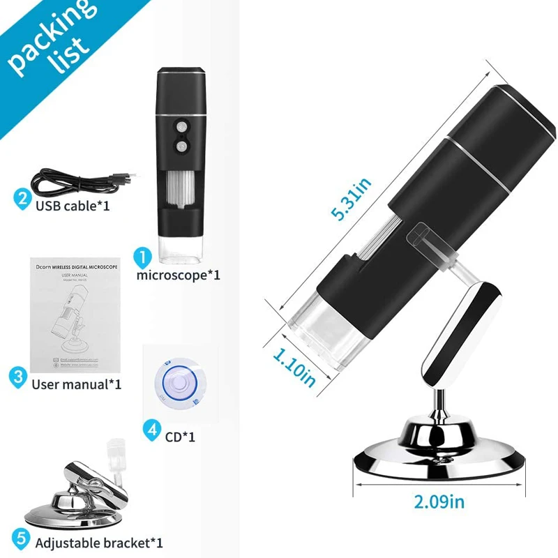 Wireless Handheld Digital Microscope 1000X Portable USB WiFi Microscopes Magnifier With 8 LED Bracket For Android IOS PC