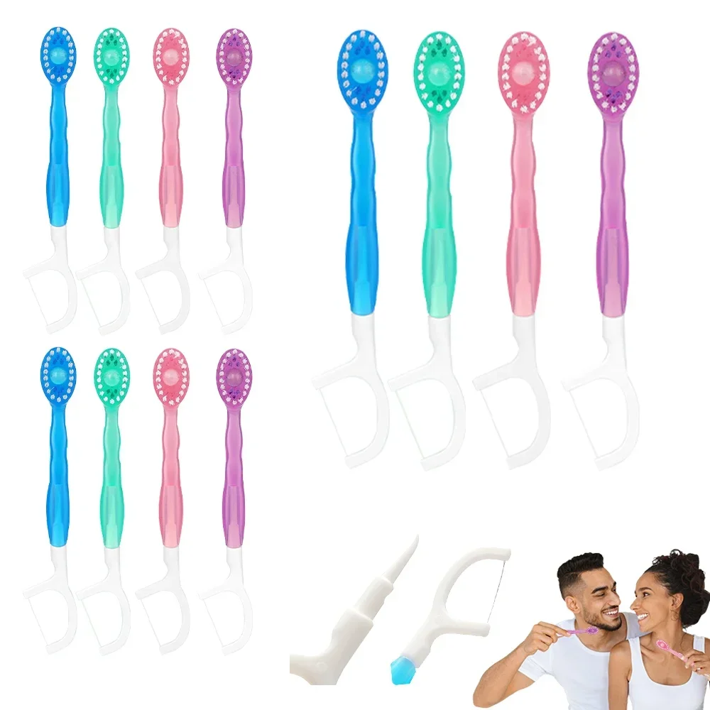 16pcs Exploded Bead Toothbrush Disposable Portable Travel Toothbrush with Dental Floss and Tongue Scraper Orthodox toothbrush