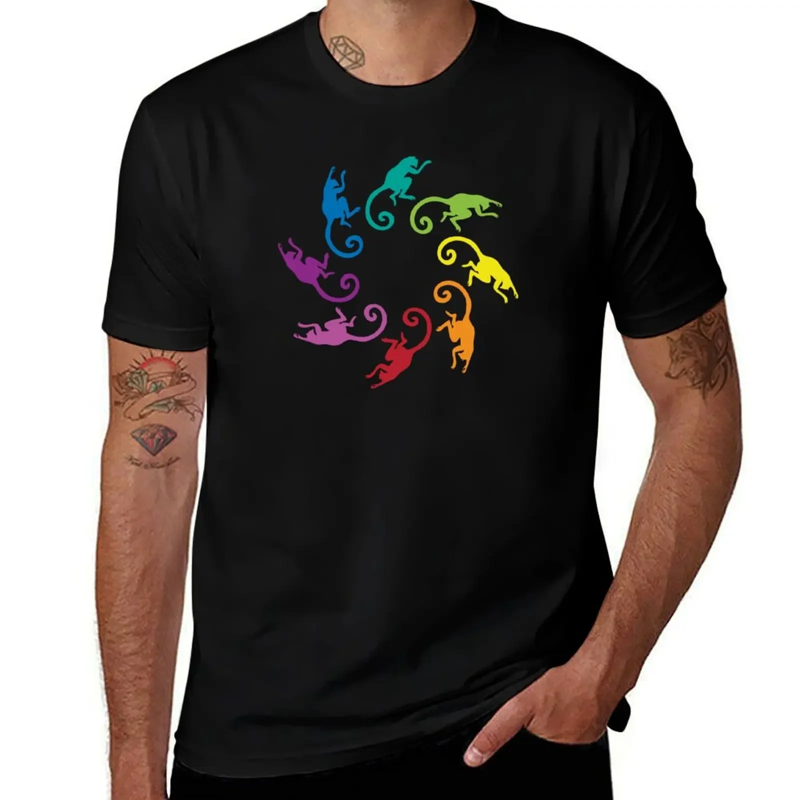 Color: Lemur Rainbow Pinwheel T-Shirt anime anime clothes custom t shirt aesthetic clothes Men's cotton t-shirt