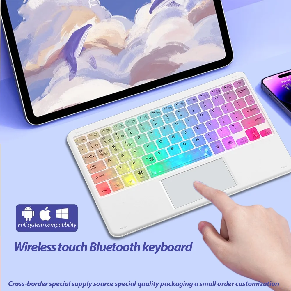 Tastiera retroilluminata con touchpad per wireless multilingue e colori multipli portatile per tablet iPad Pro Mini Air Phone