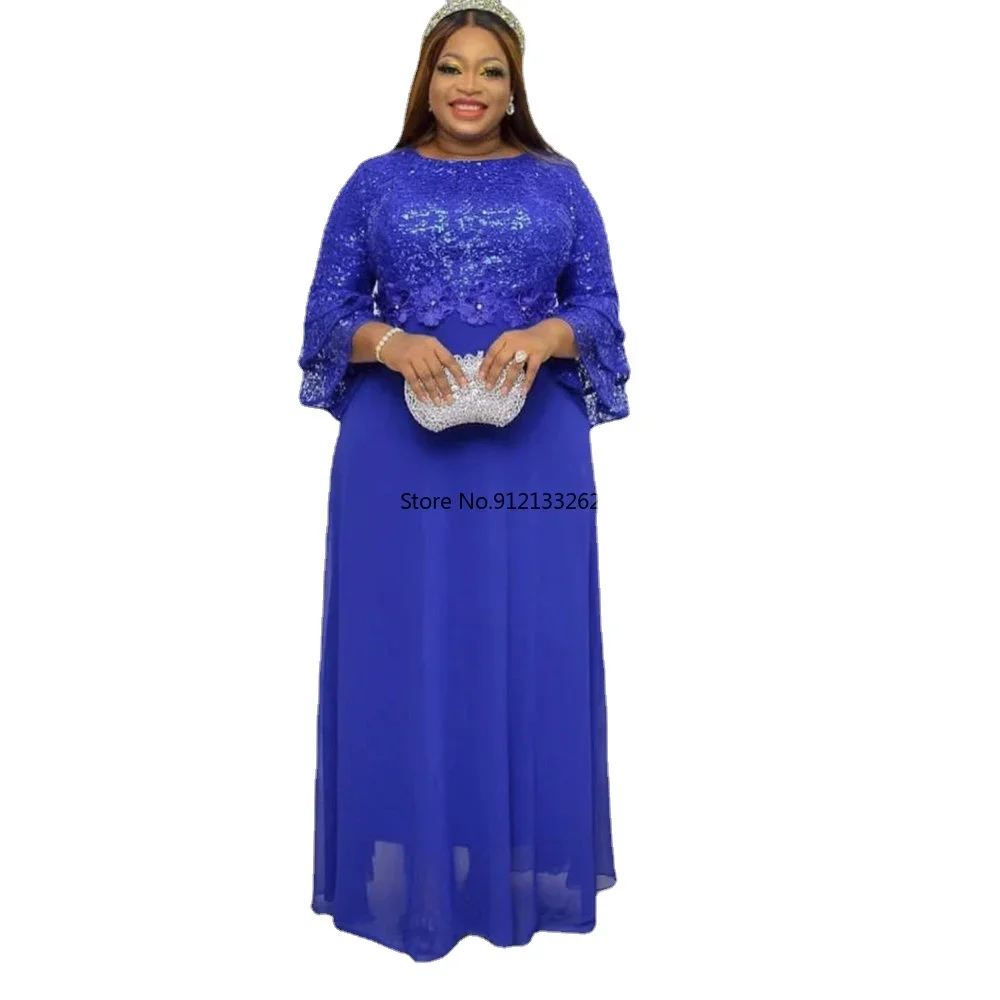 Robes de soirée de mariage africaines pour femmes printemps automne africain à manches courtes col en v Polyester vert rose rouge robe longue robe Maxi