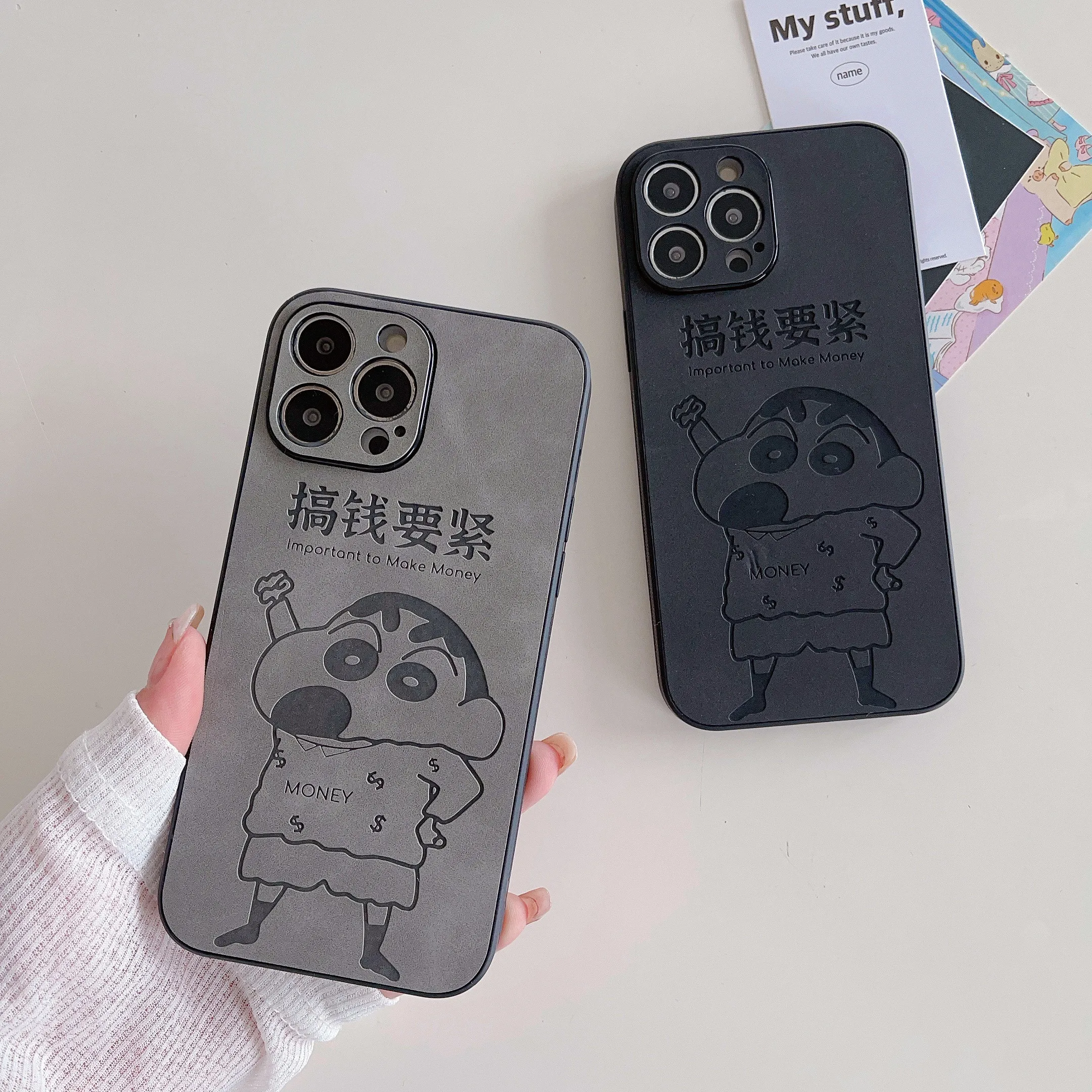 Vintage leather cartoon figure pattern for iPhone 14Pro 14Promax 14 13 13Pro 13Promax 11 12 15 15Promax Straight edge soft shell