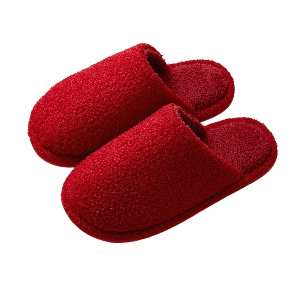 

Casual Soft New Year Slippers Thickened Warmer Red Cotton Slippers Anti-slip Soled PVC Home Cotton Shoes Daily