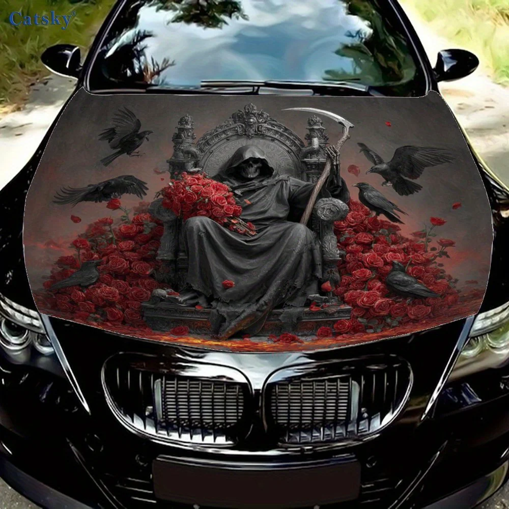 

Romantic Grim Reaper Car Hood Decal Sticker, Durable Car Vinyl Wraps Suitable For Most Vehicles, Car Engine Hood Protective Film