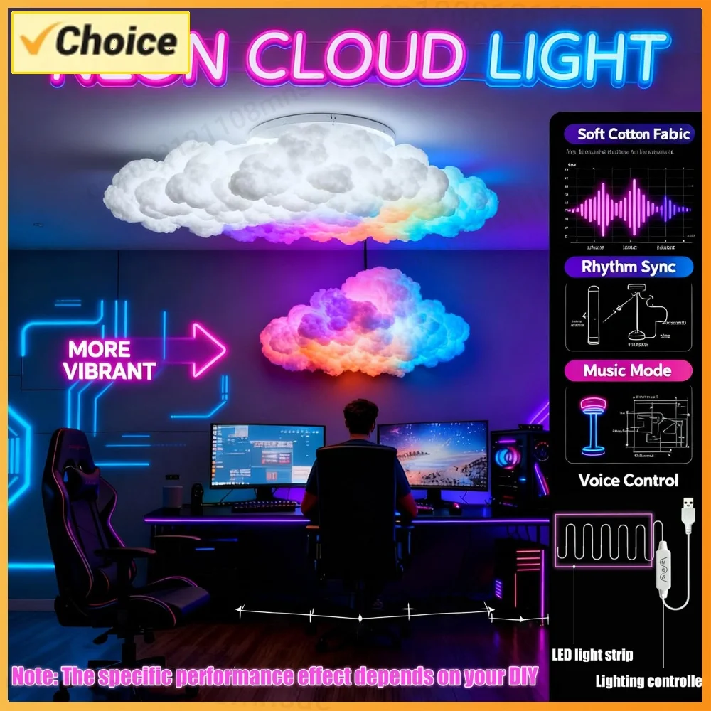 LED Cloud Light USB-Powered Music Sync Color Changing Led Lights for Adults Kids Bedroom Home Decor