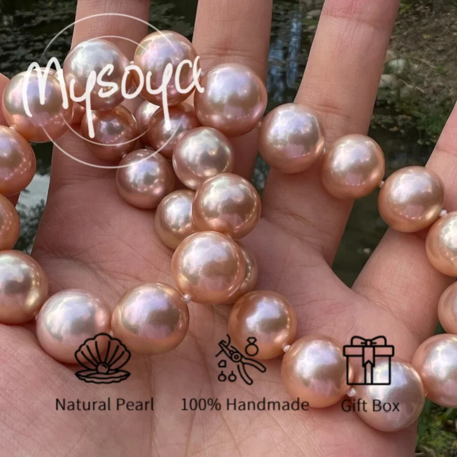

MYSOYA 11-13 мм большое натуральное розовое жемчужное ожерелье Эдисона для женщин и мужчин, подарочная коробка, подарок на день рождения, свадьбу, годовщину, ювелирное изделие