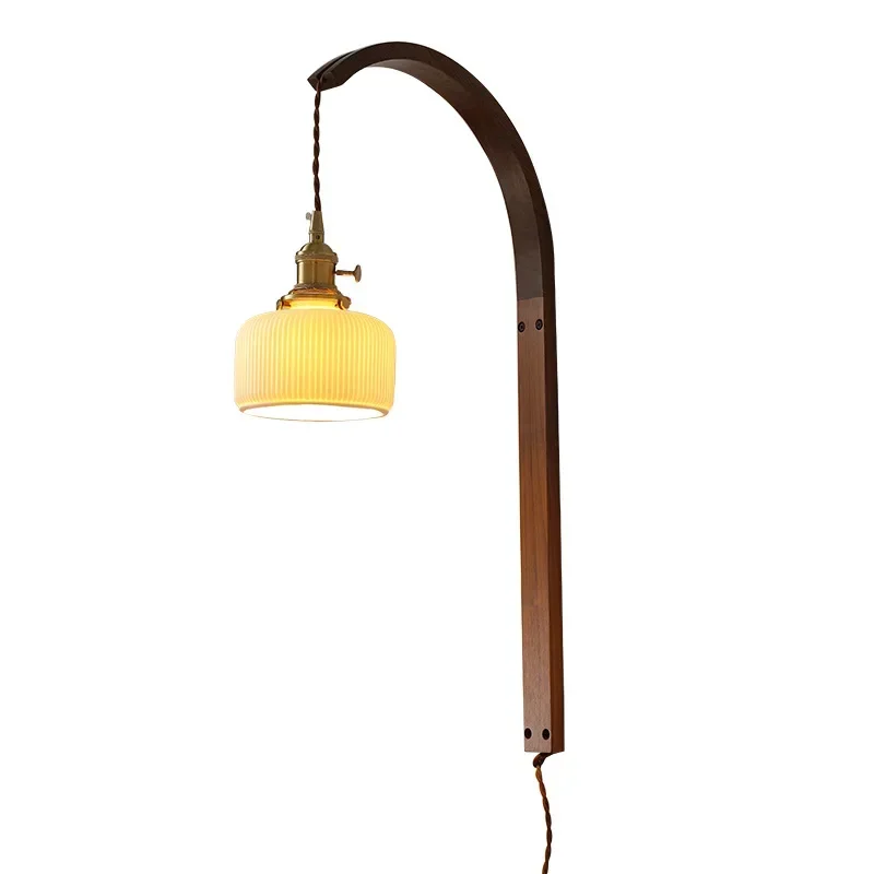 Japanese style wabi sandy wind walnut wall lamp