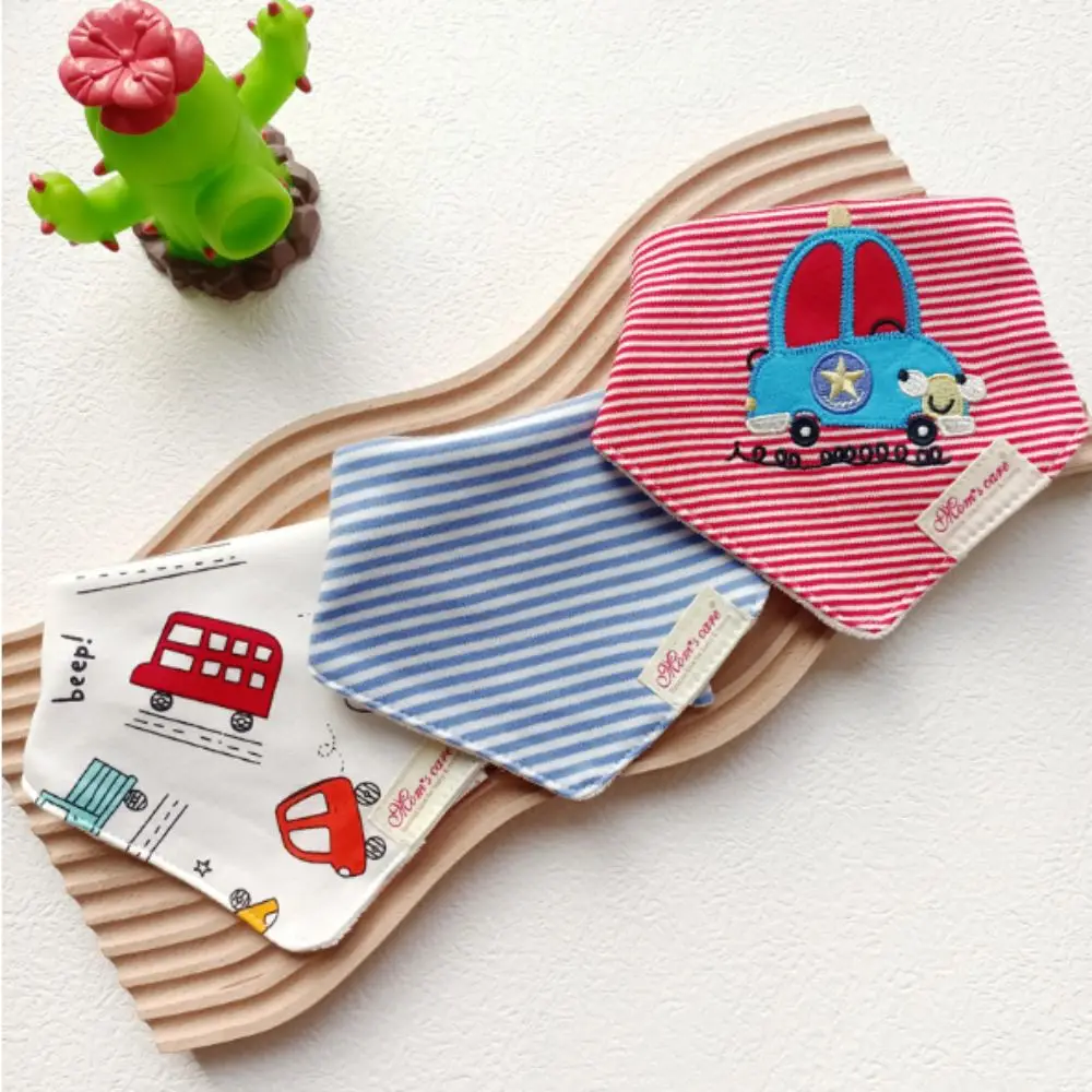 

Cotton Material Baby Bibs Soft Texture Cartoon Design Drool Bibs Stripes Pattern Triangle Shape Bandana Bibs Newborn Care
