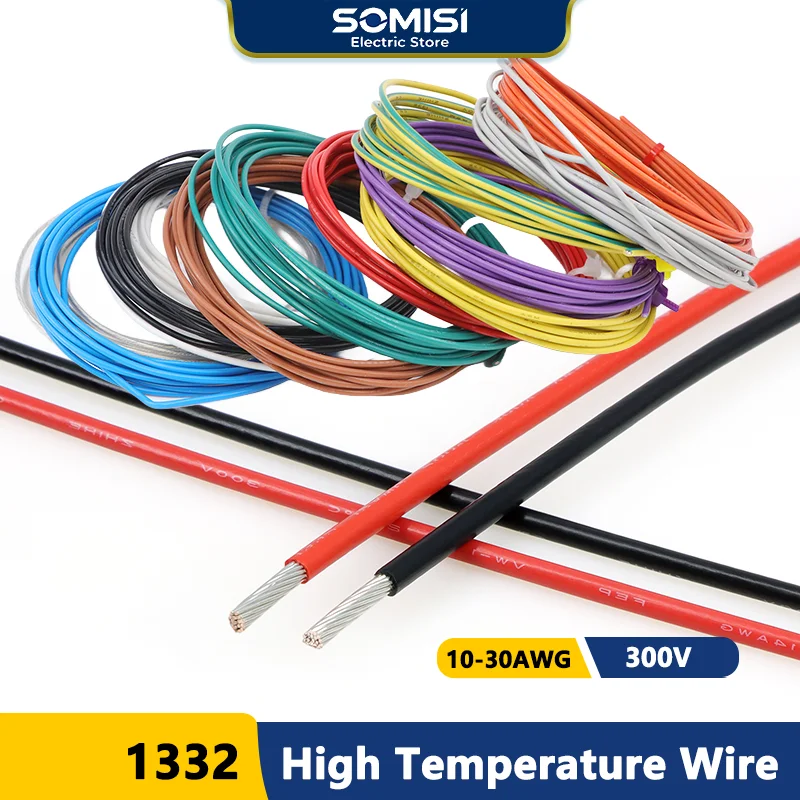 1332 High Temperature Wire 300V 3D Printer FEP Insulated Tinned Copper Cable  30 28 26 24 22 20 18 16 14 13 12 11 10AWG 5/10/20M