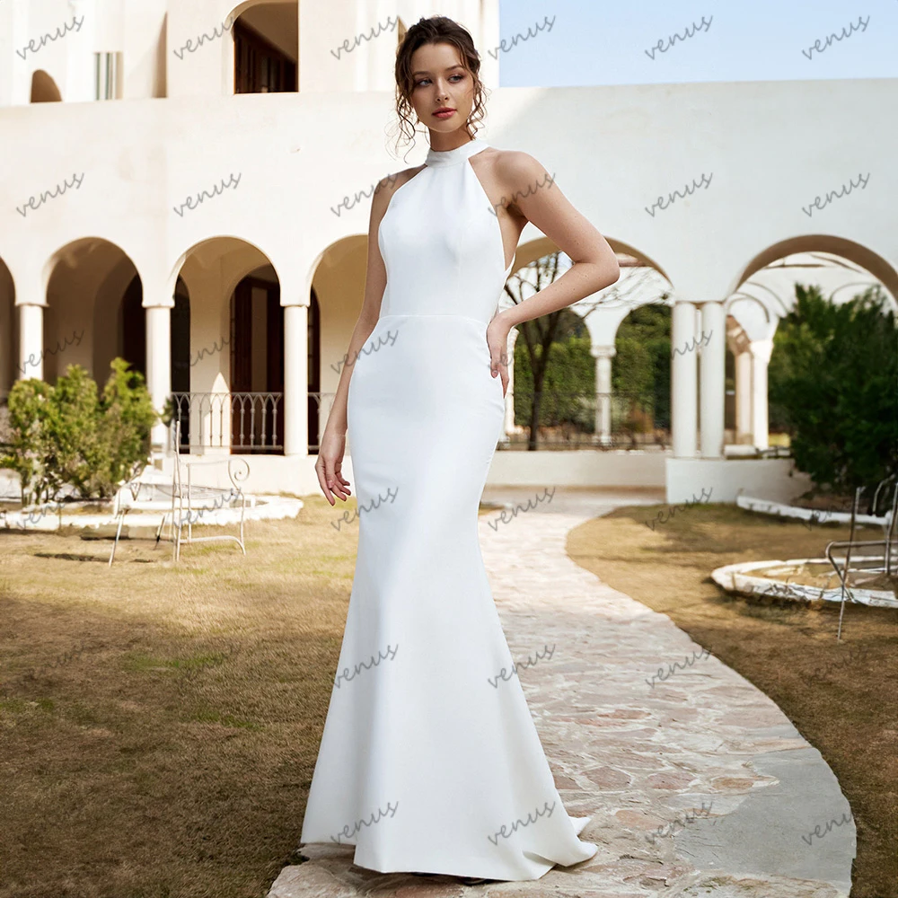 Elegante Brautkleider einfache Brautkleider Bogen dekorieren ärmellose rücken freie Roben für formelle Party glamouröse Vestidos de Novia