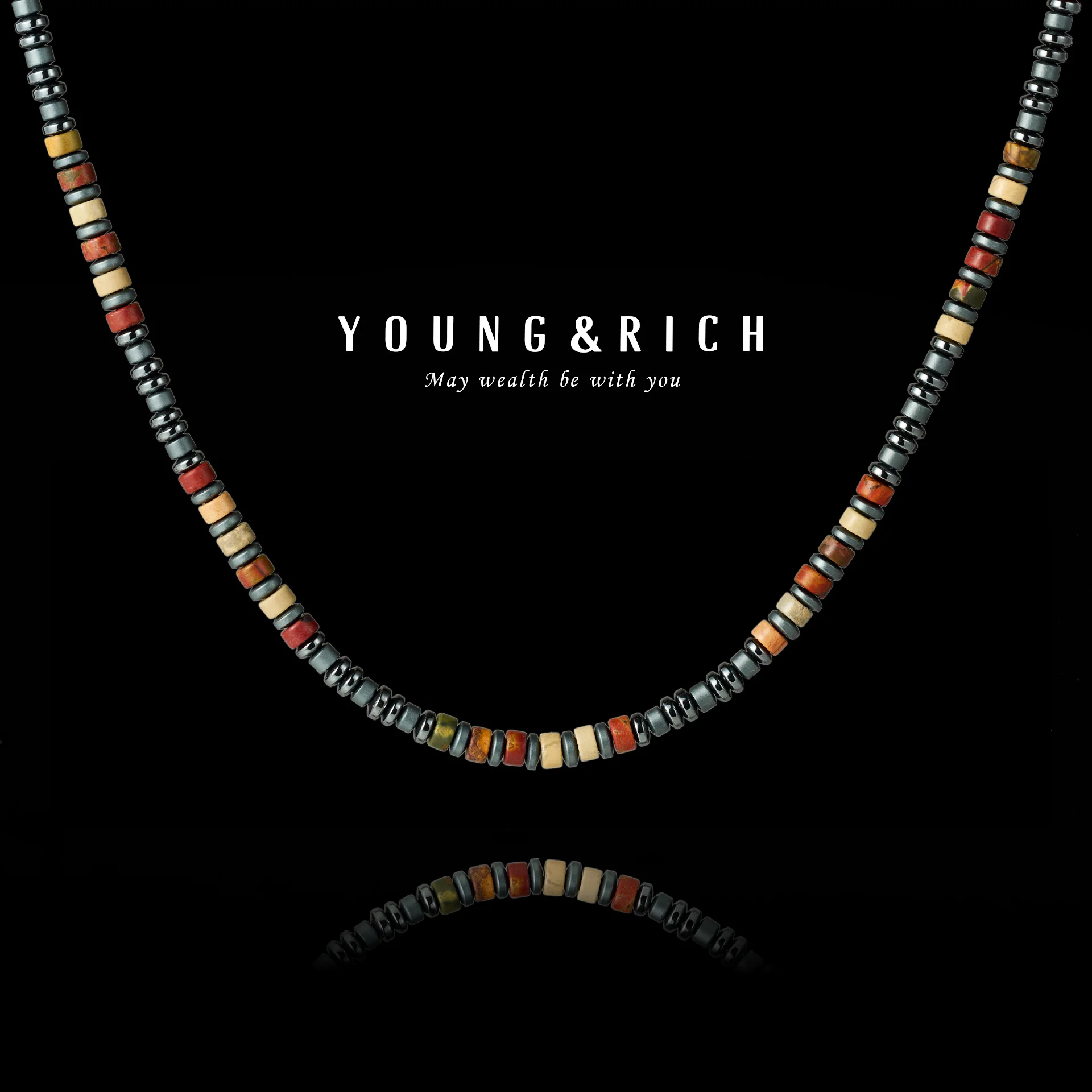 YOUNG&RICH Luxury Picasso Jasper Hematite Necklace 4mm Bohemian Style Niche Accessory Handcrafted Unisex Necklace