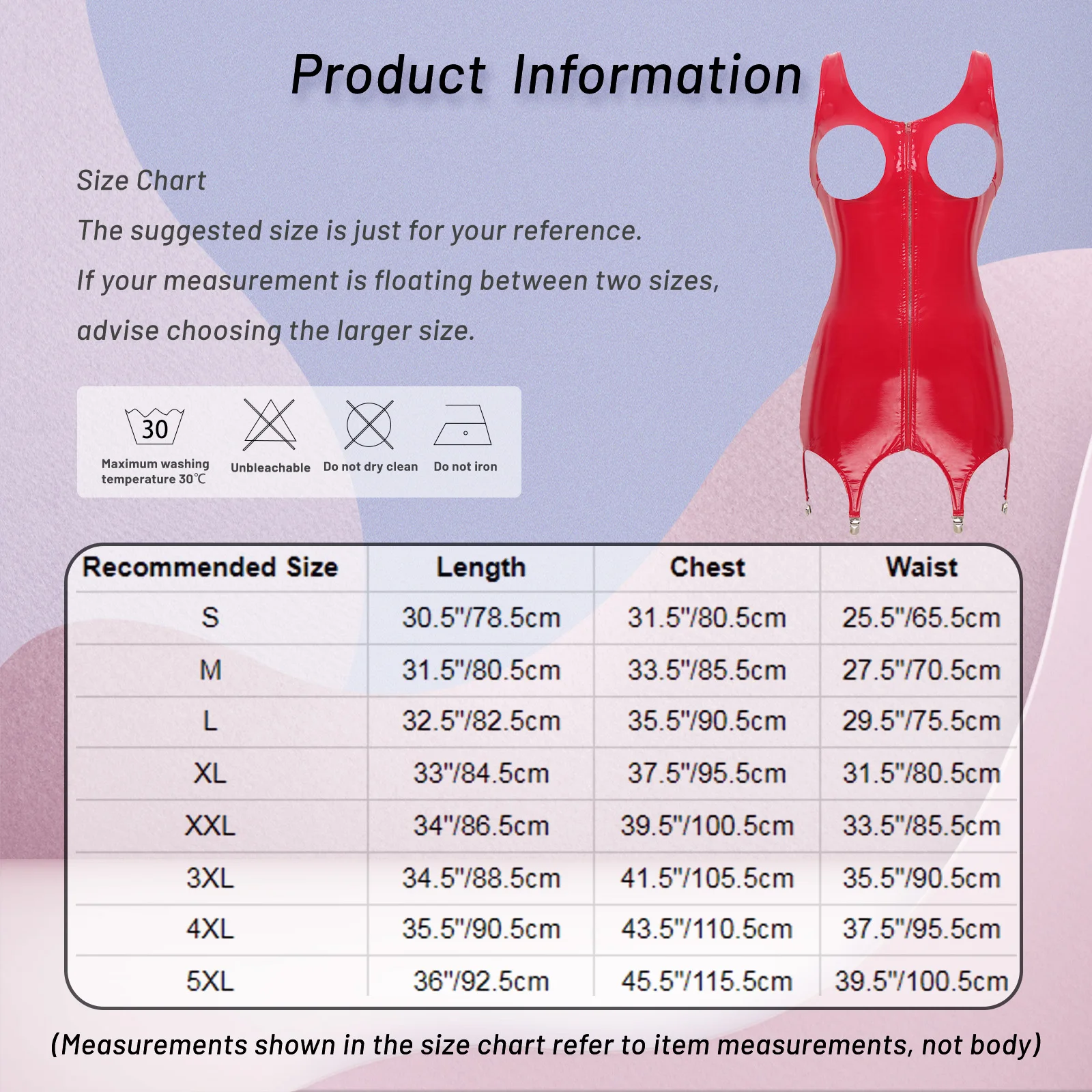 #S-5XL Womens Sexy Zipper Open Chest Dress Wet Look Patent Leather Sleeveless Mini Dress with Garter Clips Rave Party Clubwear