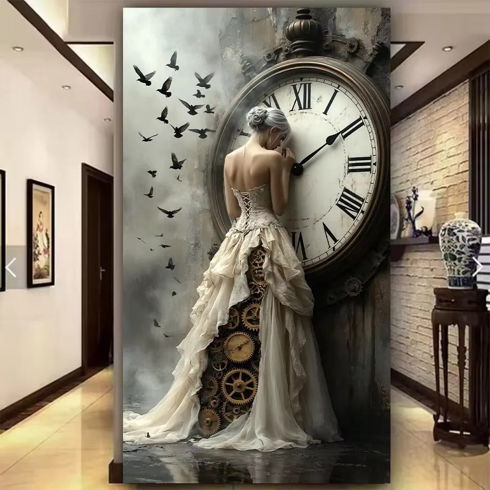 1pc frameless  DIY Diamond Mosaic Abstract Image Diamond Painting Art Kit Woman and Clock 5D Full Square Crystals Cross Stitch H