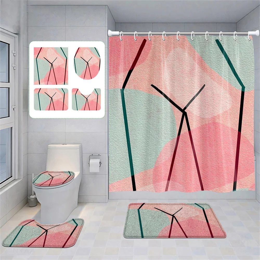 

Four-Piece Set Morandi Bathroom Decorative suit Abstract Art Shower Curtain Non-Slip Floor Mat Toilet Mat home decoration