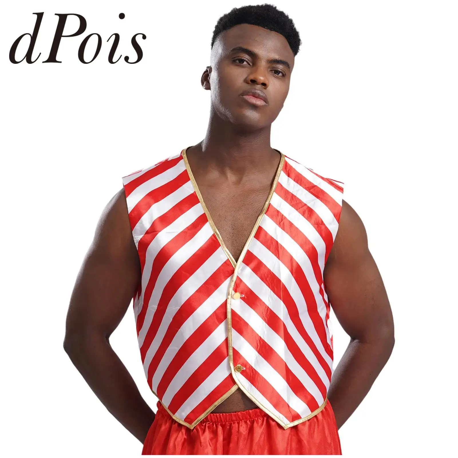 Men's Christmas Candy Cane Waistcoat Sleeveless Vest Red White Stripe Print Tops Party Festival Carnival Santa Claus Costumes