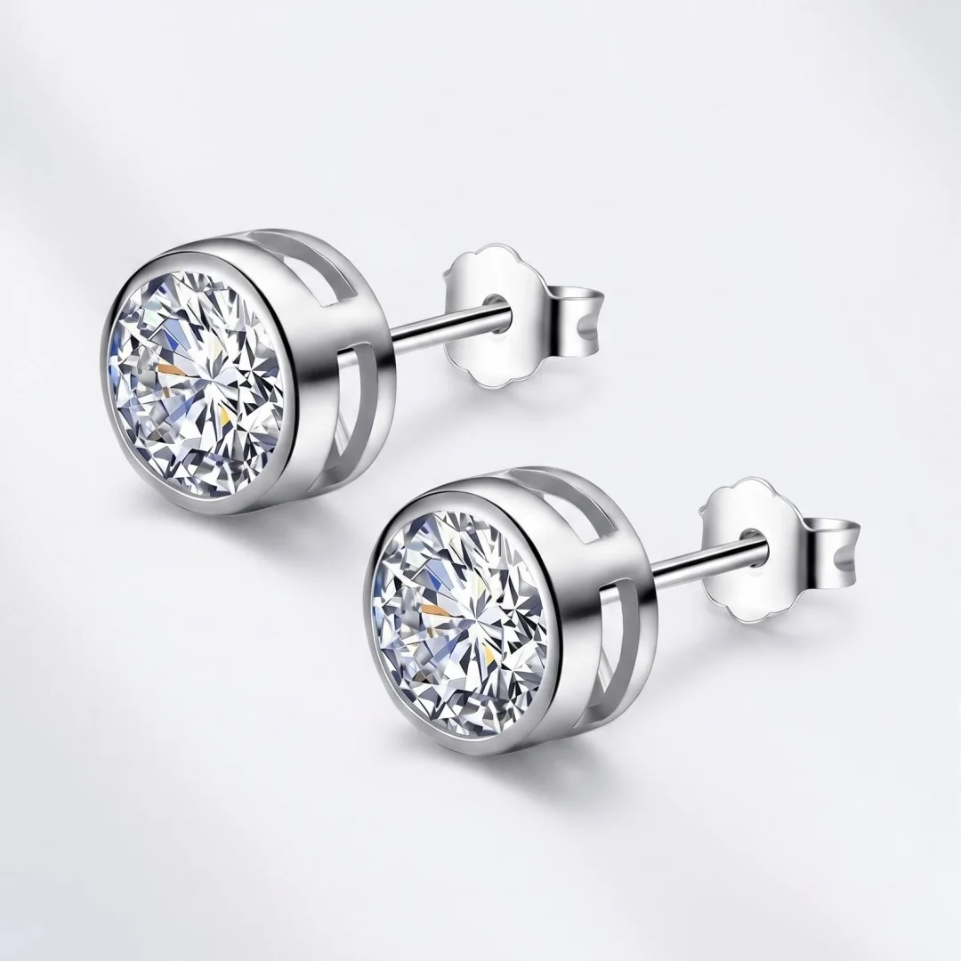 Ohrringe aus 925er-Sterlingsilber, 8 mm, rund, 6A-Zirkon, klassisch, für Damen, Hochzeitsschmuck, Verlobung, Mode, hochwertige Geschenke, Party