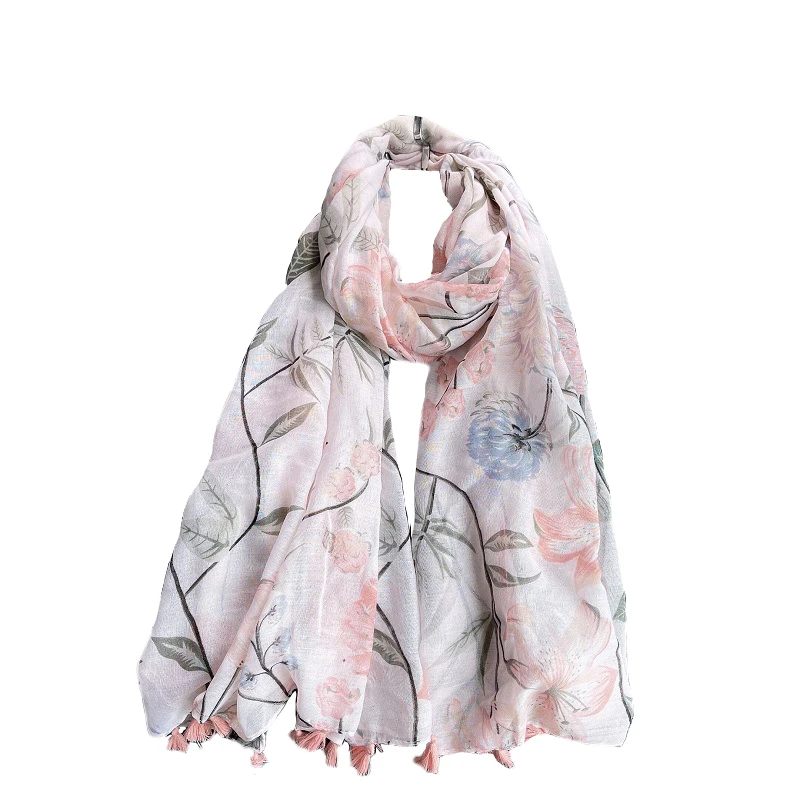 2022 Hot Sale Rose Print Tassel Scarf Shawls Long Beautiful Beach Floral Hijab Wrap Free Shipping