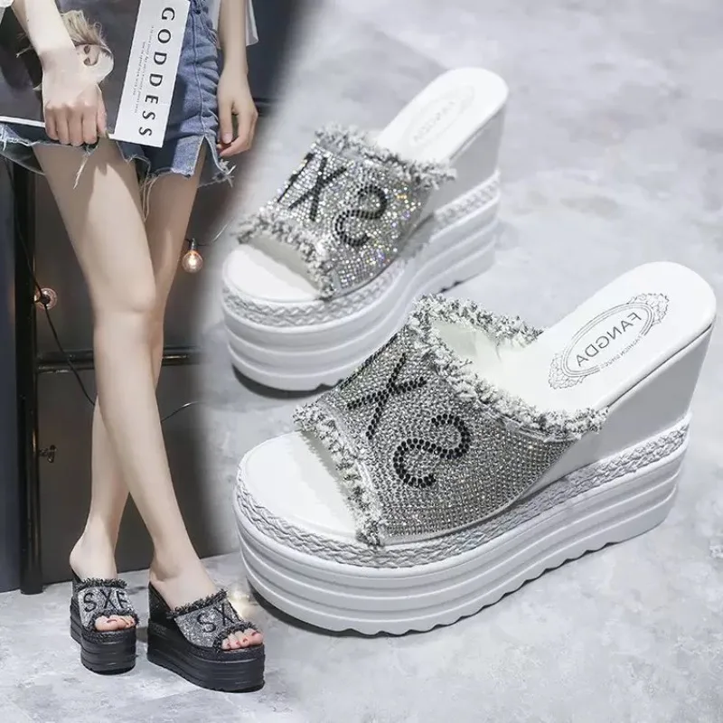 

Fashion Slippers for Women Crystals Wedges High Heels Slippers Summer Women Sandal Slip on Women Shoes Platform Shoes Pantuflas