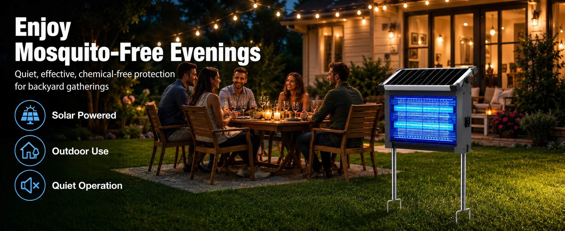 Solar Bug Zapper Outdoor, Cordless Rechargeable Mosquito Killer | IP66 Waterproof Fly Zapper, 4500V Grid, Auto/Manual Mode, Cordless with Projection Light, Cord & Chain for Patio Camping RV