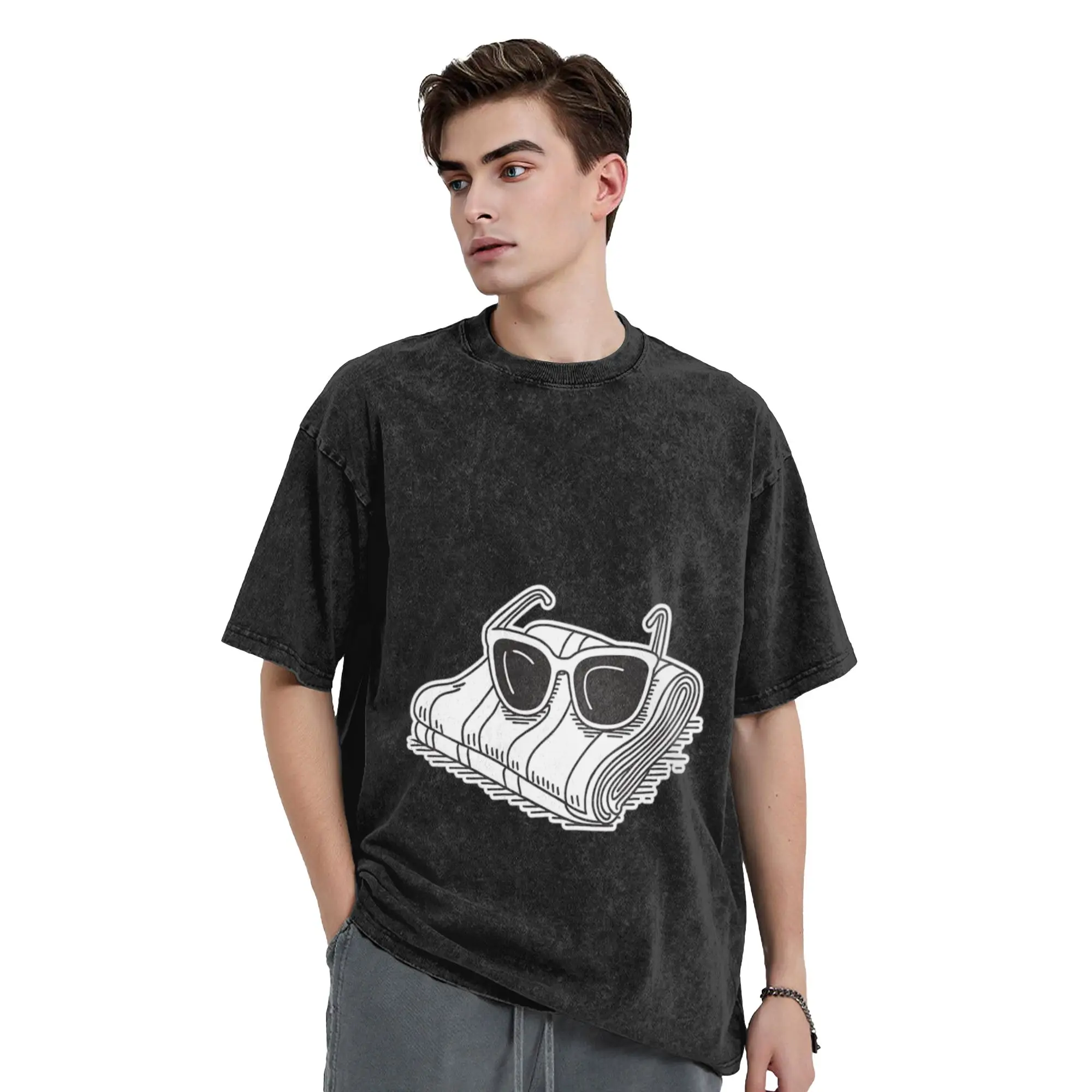 Beach towel with a sunglasses resting on it Classic Stylish A Vintage Oversized Cotton T-Shirts
