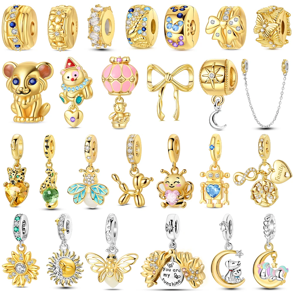 

Оригинальные стерлингового серебра 925 пробы, солнечные леопардовые золотые подвески «сделай сам», бусины, инкрустированные цирконом, подвески, подходят для браслета, ювелирные изделия «сделай сам», женский подарок