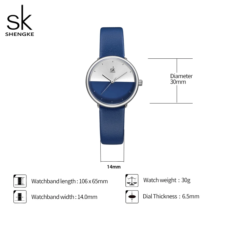 Shengke Original Design Woman Watches Fashion Blue Leather Strap Women\'s Quartz Wristwatches Ladies Clock New Reloj Mujer Saat